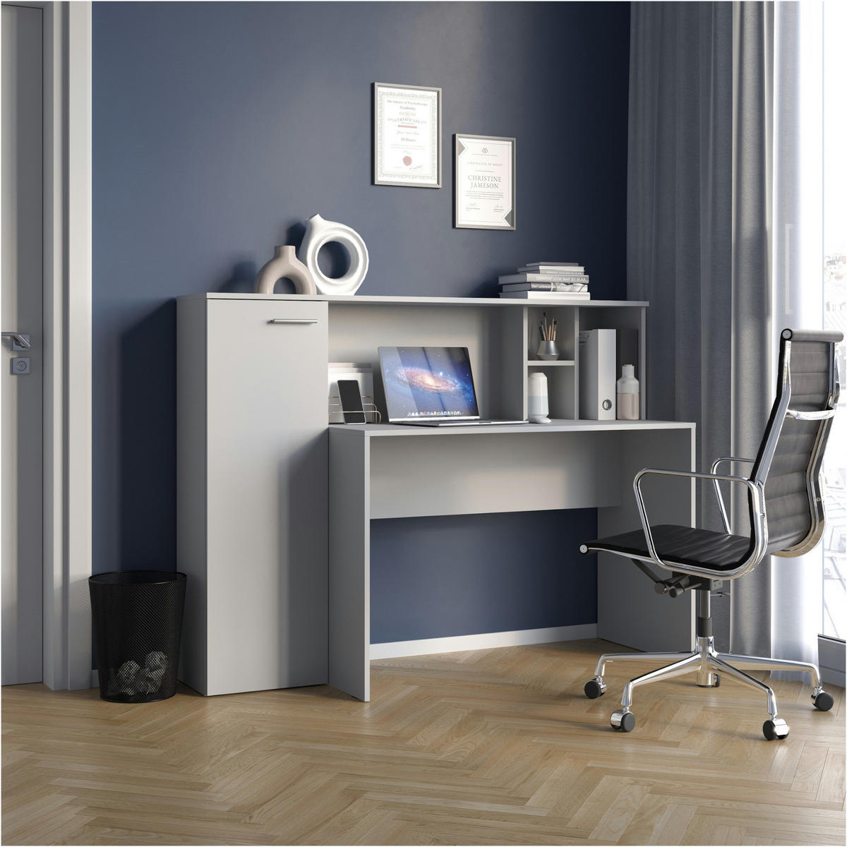 SCHREIBTISCH FAUSKE BRK1-1D Weiß - Silberfarben/Weiß, Holzwerkstoff/Kunststoff (54/153/116cm) - Komodee