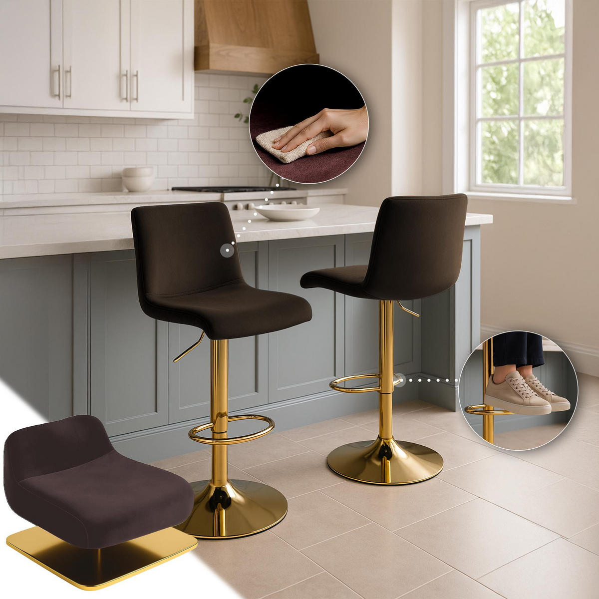 BARHOCKER Samt Braun - Braun, Textil (39/83/36cm) - CLP