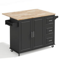 KÜCHENINSEL 137x76x92cm Schwarz mit Klappplatte, Schrank, 3 Schubladen & Rollen - Schwarz, Holzwerkstoff (137/92/76cm) - Modfu