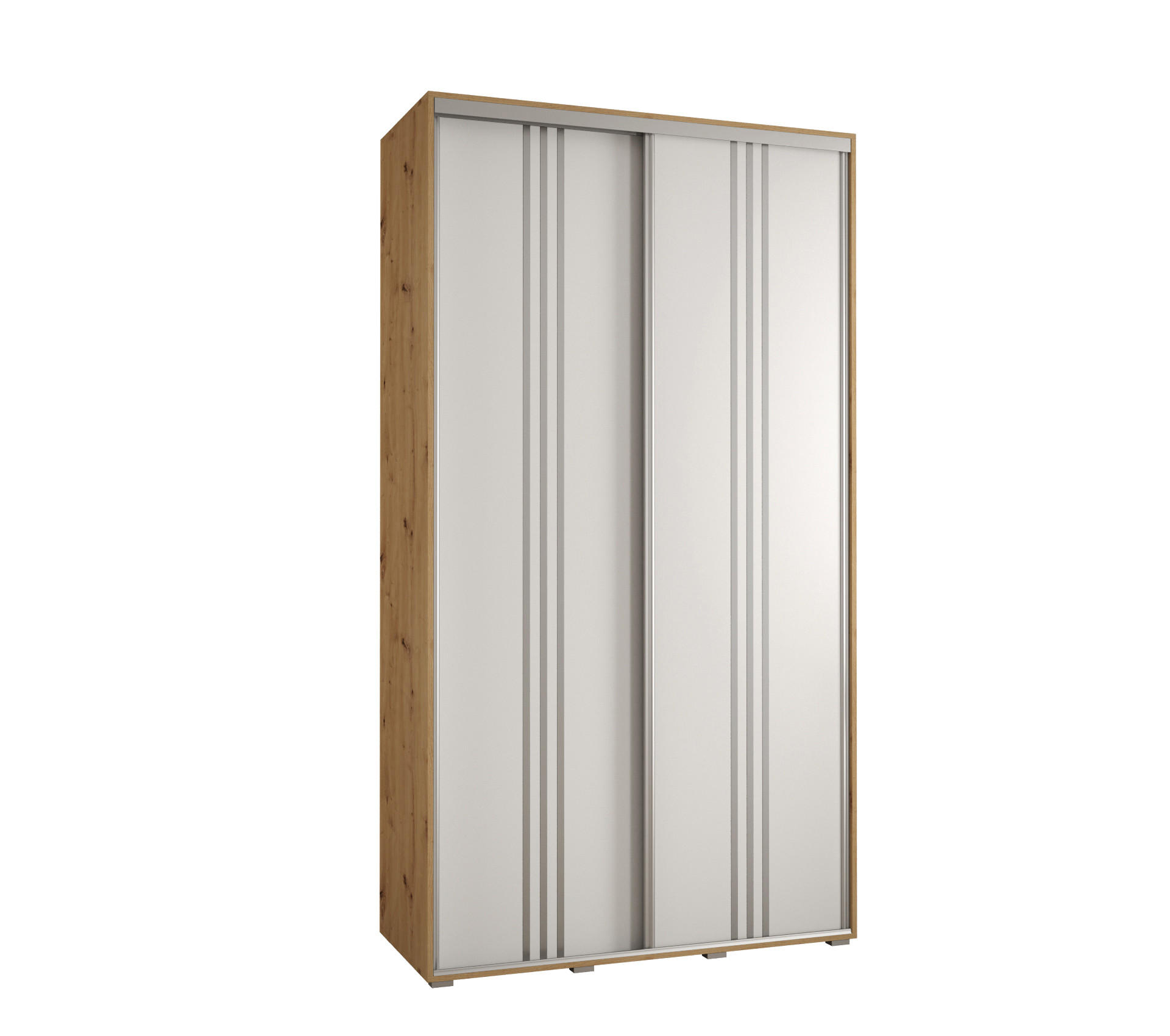 Abiks Möbel Schwebetürenschrank Eiche Artisan, Weiß, Silber 140x235x60 cm
