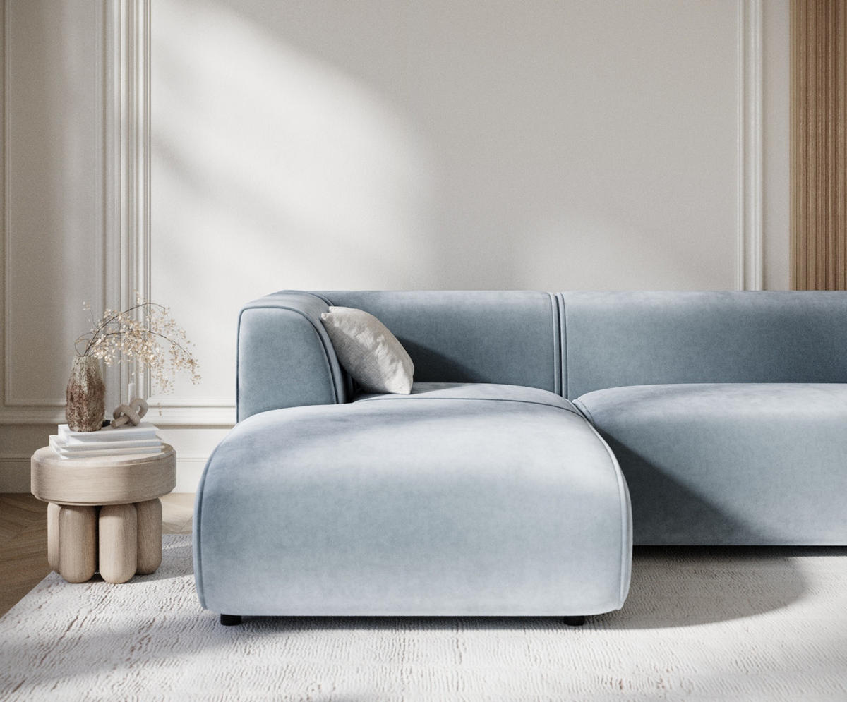ECKSOFA Melani Blau Samtstoff - Blau/Schwarz, Holz/Holzwerkstoff (253/153cm) - Maison de Reve