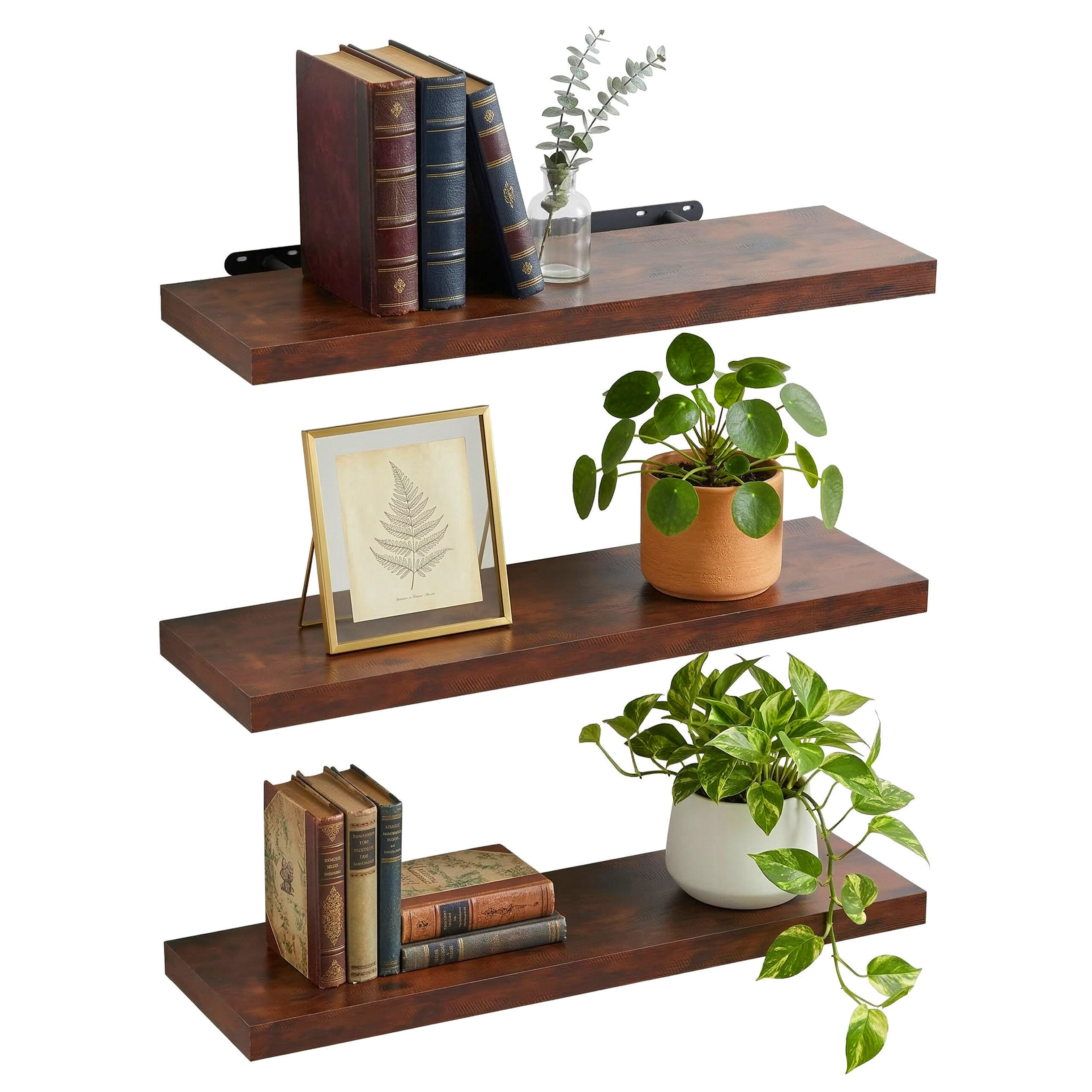 3XPOLICA - hnedá, kov/kompozitné drevo (80/4/23cm) - Relaxdays