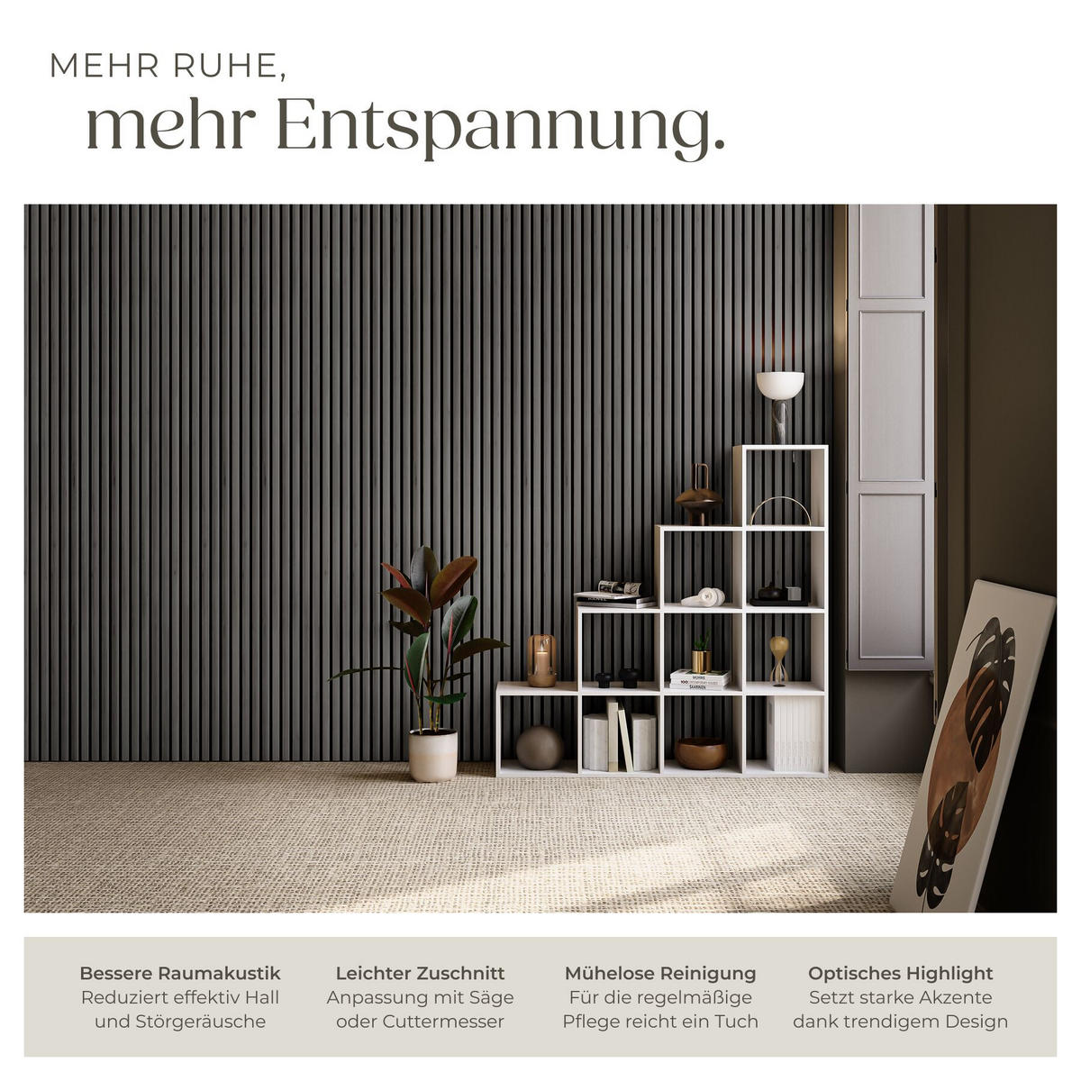AKUSTIKPANEELE 4er Set Sonic Wall Iii, je 120 x 60 x 1,1 cm, Größe flexibel anpassbar, Eiche schwarz - Schwarz, Holz (60/1.1/120cm) - tectake