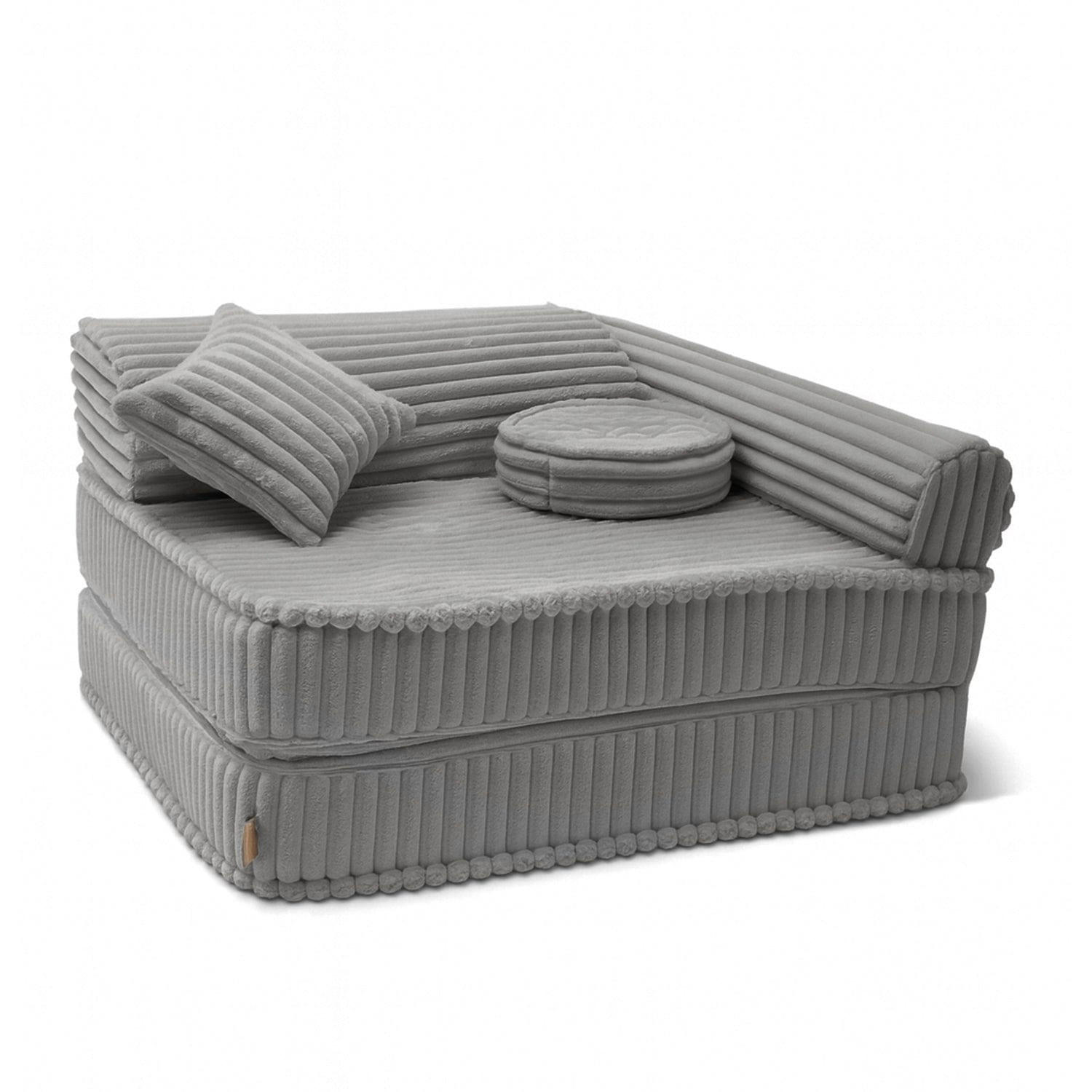 KINDERSESSEL modular 3-in-1 ausklappbar aus Plüschcord in Mondgrau - Dunkelgrau, Textil (100/80/80cm) - MeowBaby