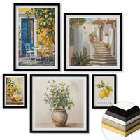 WANDBILDER 5er-Set - 50x50 cm & 20x30 cm & 40x60 cm Schwarzer Rahmen - Anker, Boot, Ruder, Strand - Schwarz, Kunststoff (40/60cm) - ArtPrintCave