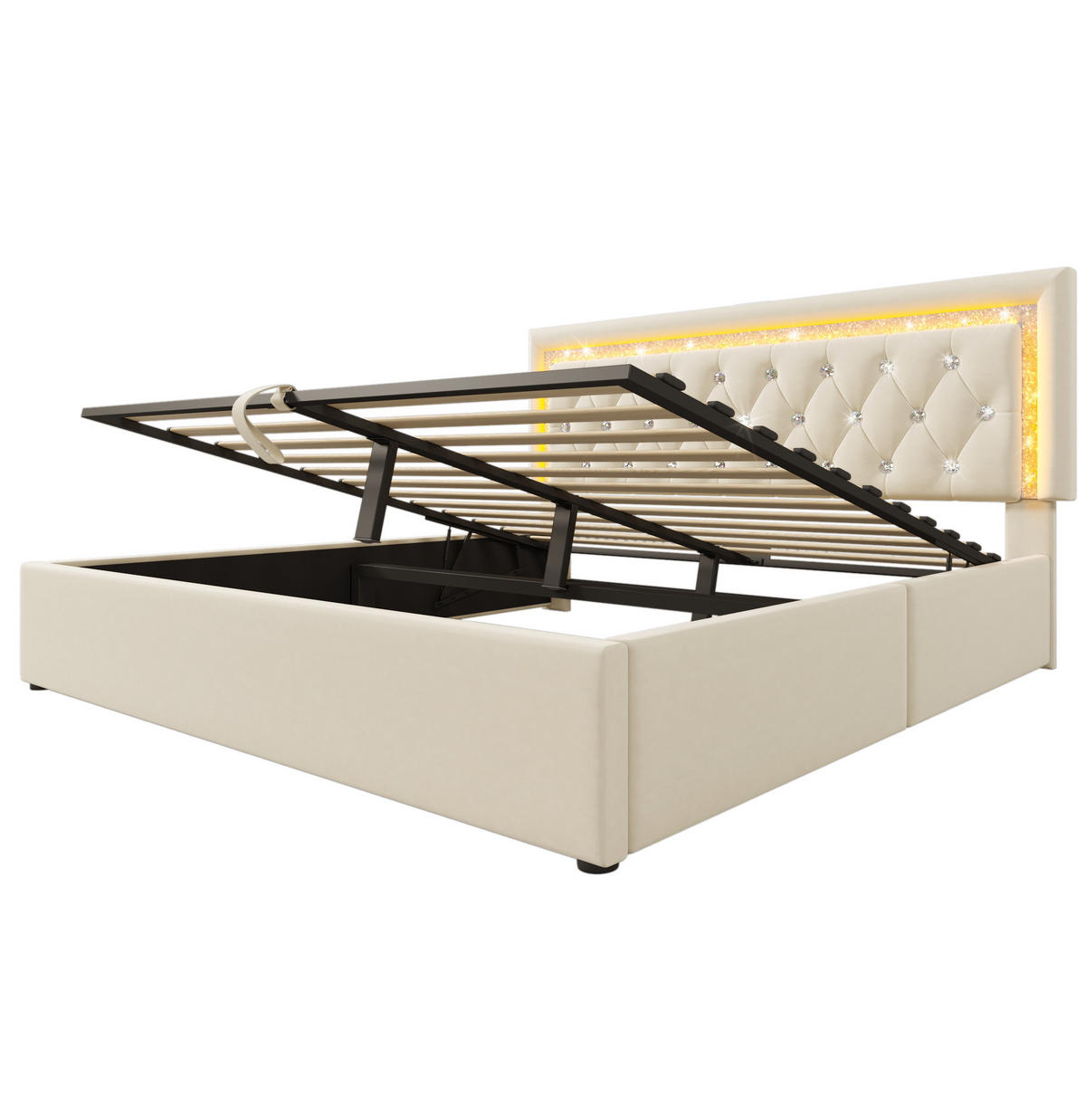 POLSTERBETT 180/200 cm aus Samt mit LED Stauraum und Kopfteil mit Steckdose Grau - Grau, Textil (180/200cm) - Modenvie