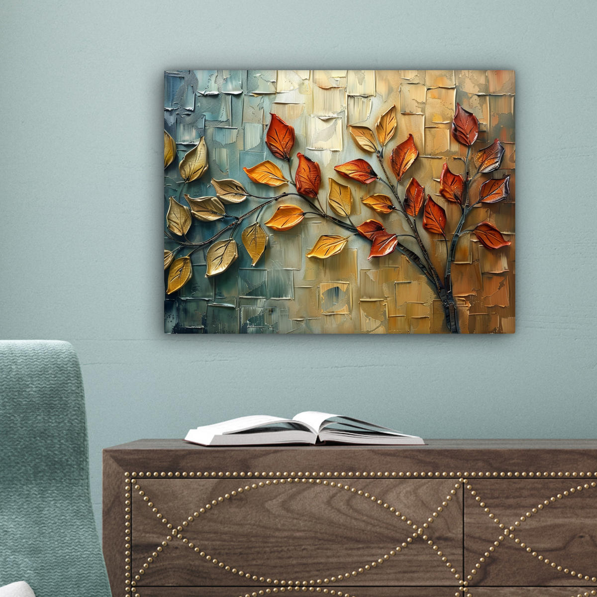 LEINWANDBILD Baum - Abstrakt - Natur - Kunst Wandbild 40x30 cm - Goldfarben, Textil (40/30cm) - MuchoWow