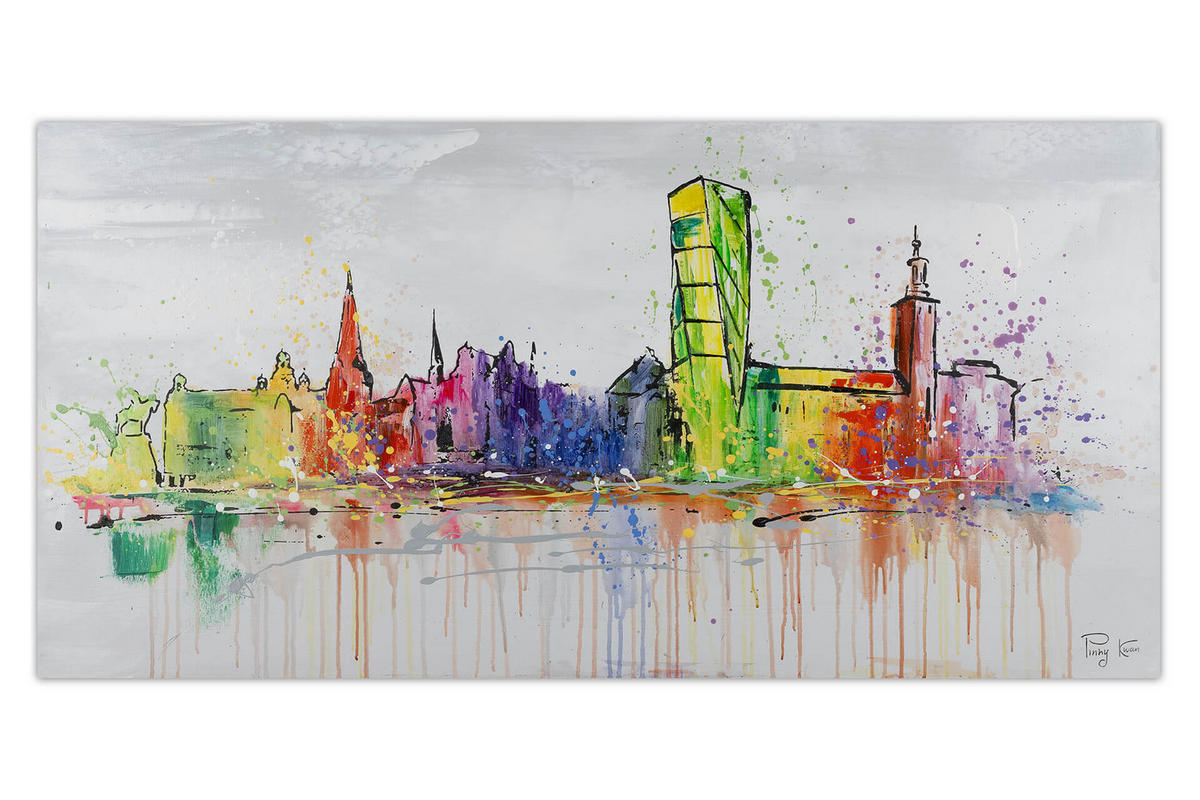 RUČNE MAĽOVANÝ AKRYLOVÝ OBRAZ 120/60 cm, sivý, krajinný motív - sivá, drevo/textil (120/60cm) - KUNSTLOFT