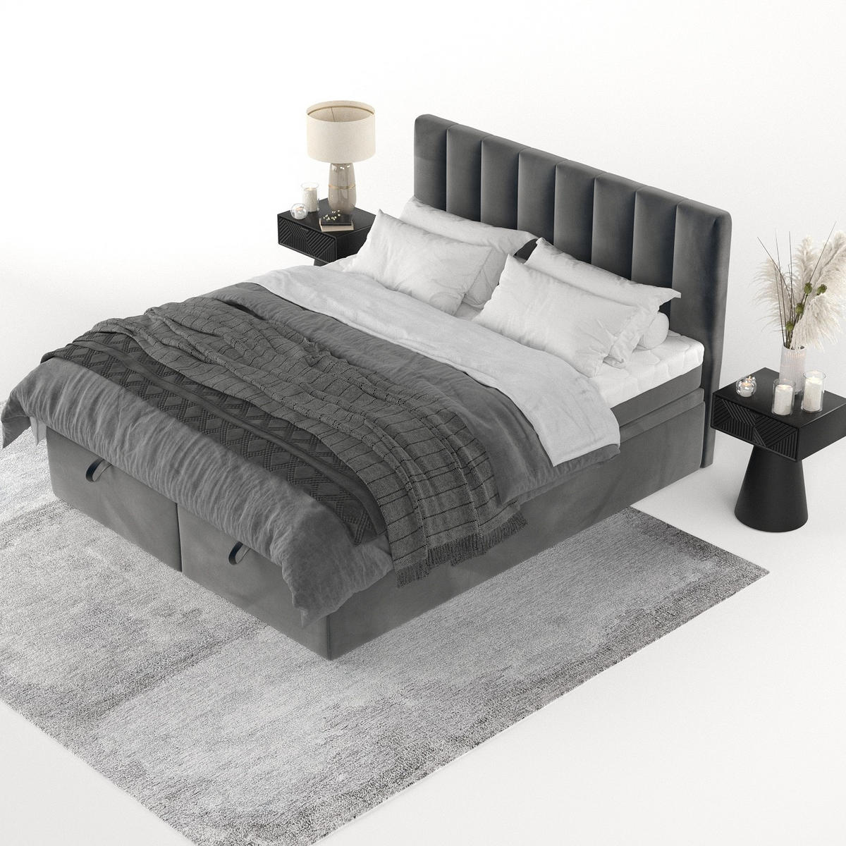 BOXBETT Lume 200/200 cm Anthrazit im Paros Stoff - Anthrazit/Schwarz, Holz/Holzwerkstoff (200/200cm) - AltaBeds