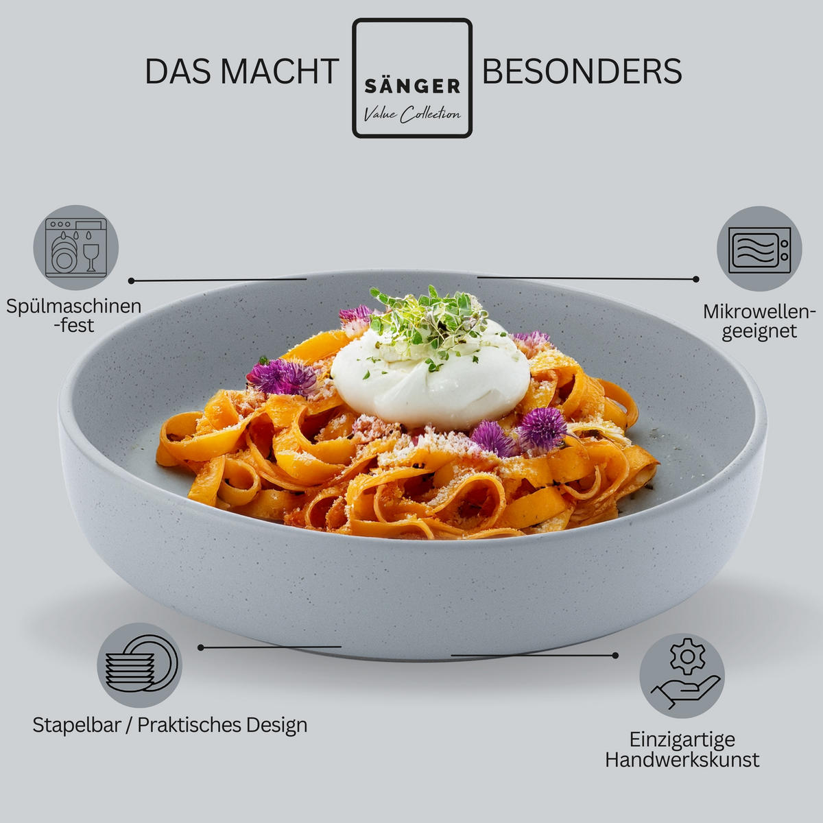 PASTASCHALEN LEEDS STERLING - 6 teilig aus Steingut - Hellgrau, Stein (20.5cm) - Sänger
