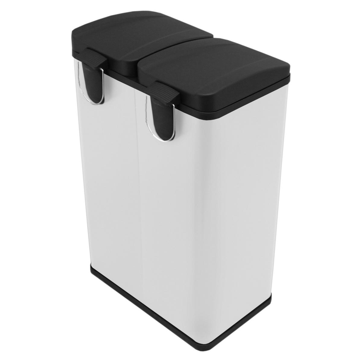 TRETMÜLLEIMER 60l Doppel Abfalleimer - Weiß - Weiß, Metall (47/1/36cm) - Monstershop