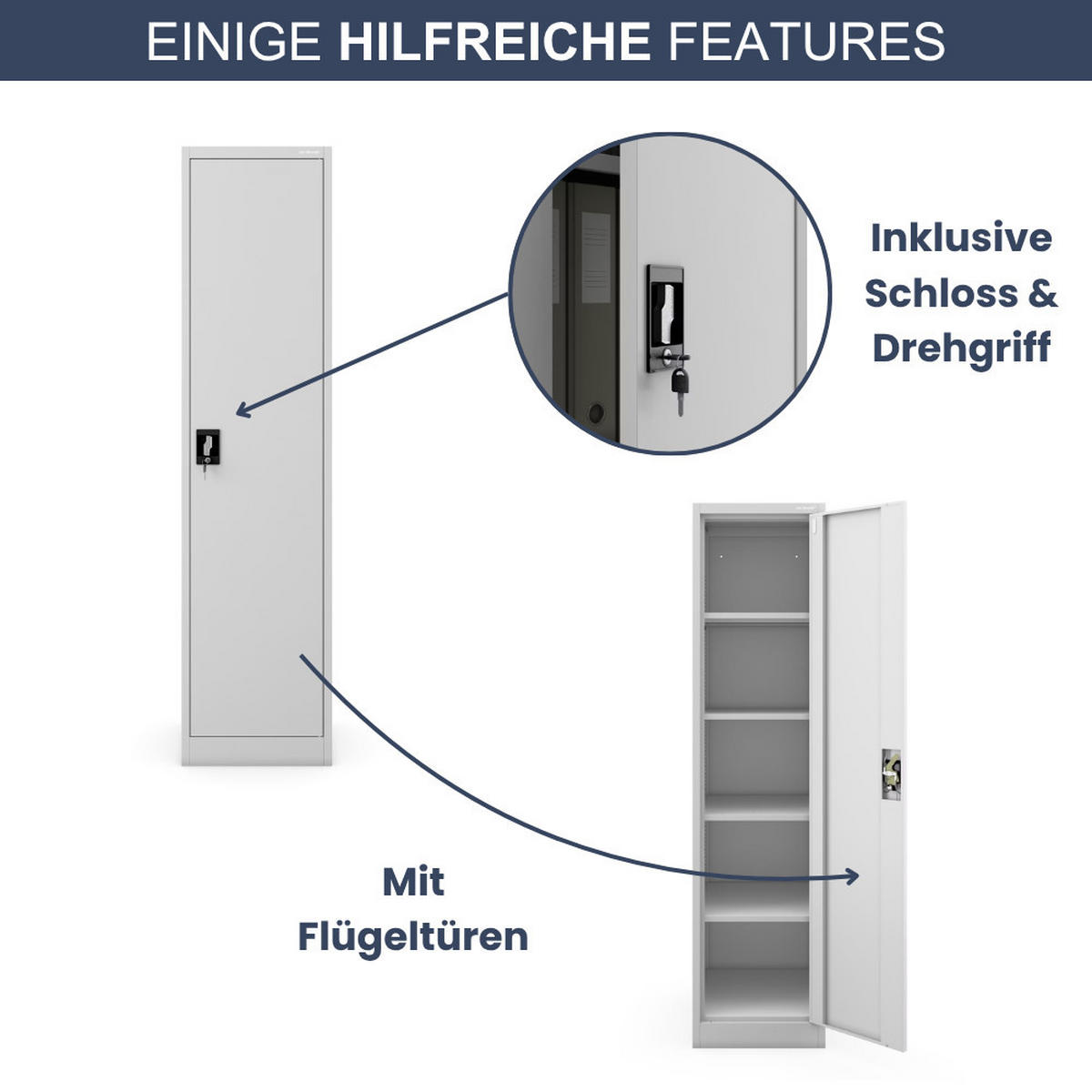 AKTENSCHRANK abschließbar KADO Flügeltüren 185x45x60cm Grau - Grau, Metall (45/185/60cm) - DELUKE