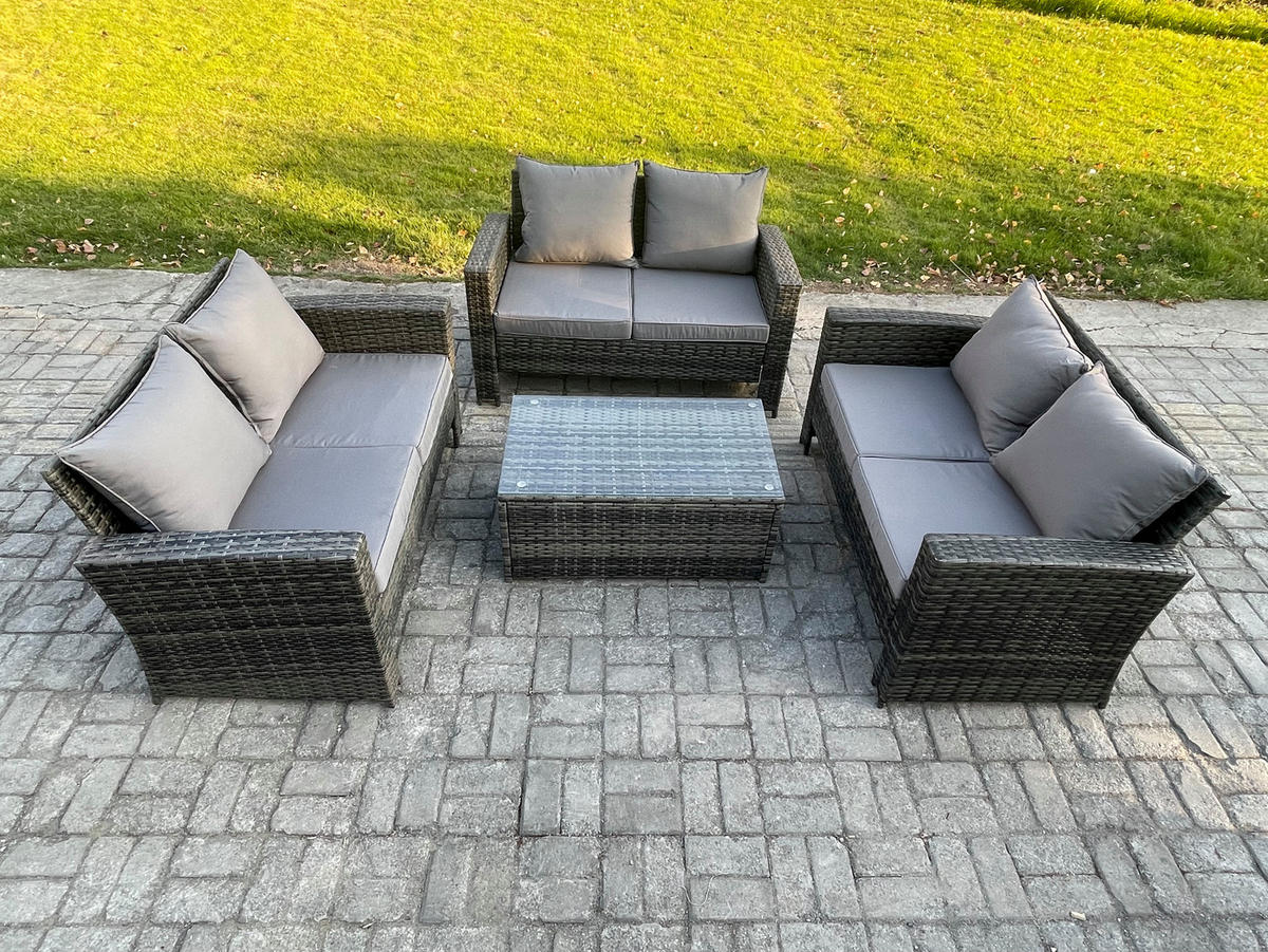 GARTENGARNITUR Polyrattan Dunkelgrau 6-Sitzer - Dunkelgrau, Metall - Fimous