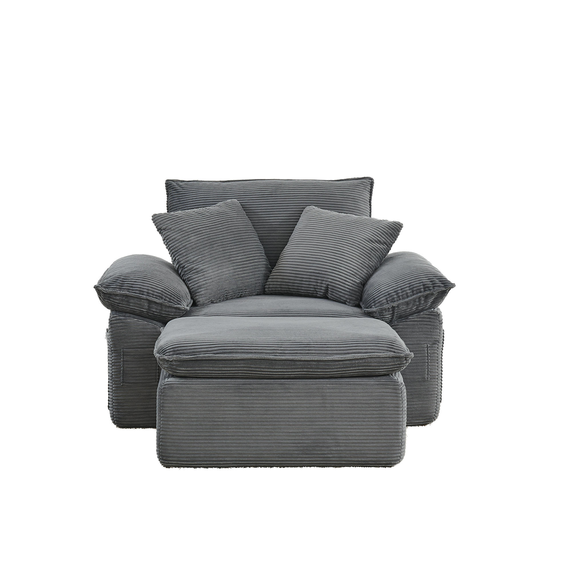 SESSEL aus Stoff mit modularem Hocker, Seitentaschen und weicher Polsterung, Hellgrau - Hellgrau, Textil (156/65/125cm) - Redom