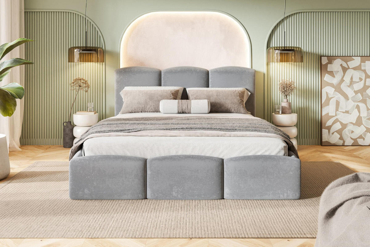 BETT 90x200 - Polsterbett mit Bettkasten und Holzrahmen - Modern Betten - Weicher Jasminstoff - Kollektion Zoya - Grau - Grau, Holz/Textil (90/200cm) - Alpi-Möbel