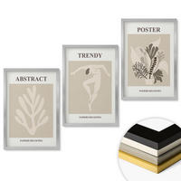 WANDBILDER 3er Set - 40x60 cm Silberner Rahmen - Blumenmuster beige braun - Silberfarben, Kunststoff (40/60cm) - ArtPrintCave