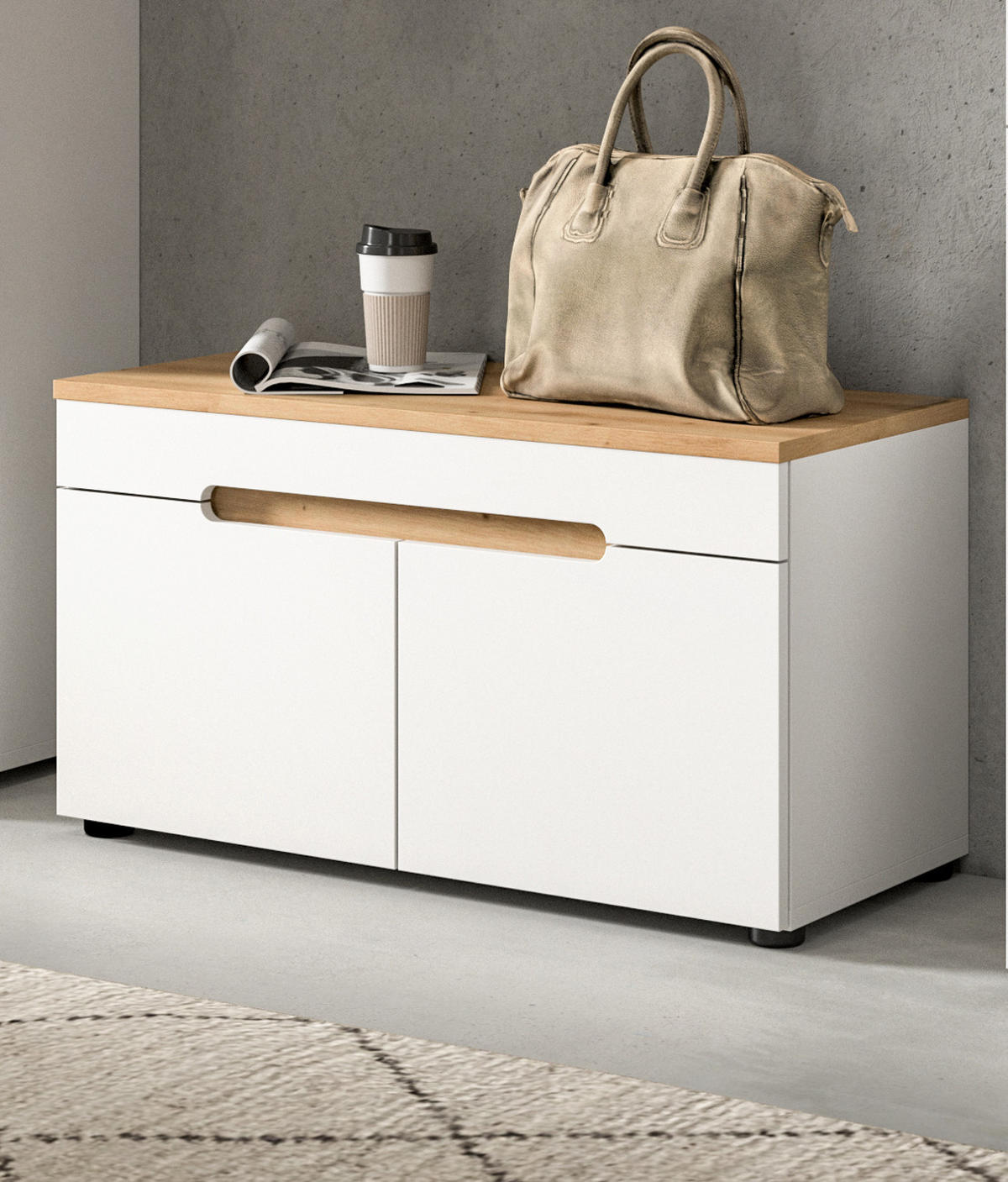 GARDEROBENBANK weiß, Eiche Artisan 80 cm, Schuhbank mit Soft-Close - Weiß, Holzwerkstoff (80/45/37cm) - Inn.Furn