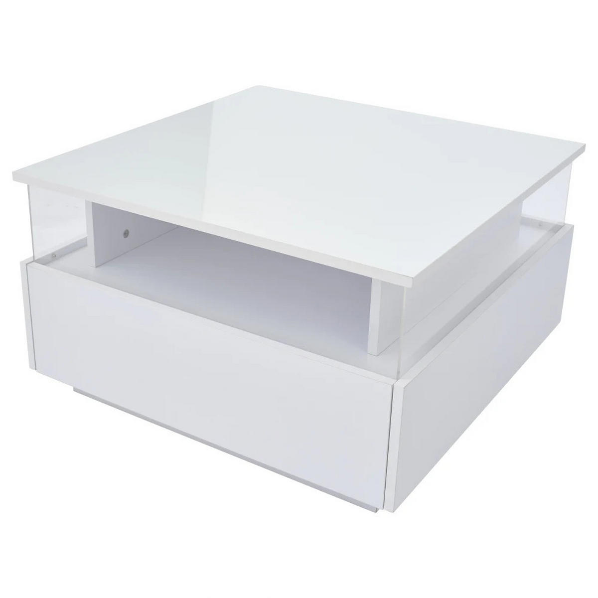 COUCHTISCH LED Hochglanz 70/70/41 cm 2 Schubladen Weiß - Weiß, Holz (70/70/41cm) - Kaket