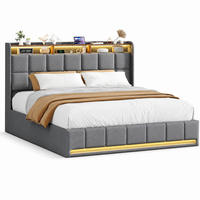 POLSTERBETT 140/200 cm mit Hydraulik-Bettkasten, Ablagekopfteil, RGB-LED-Beleuchtung und USB-Anschluss - Grau, Holz/Metall (140/200cm) - Joyfair