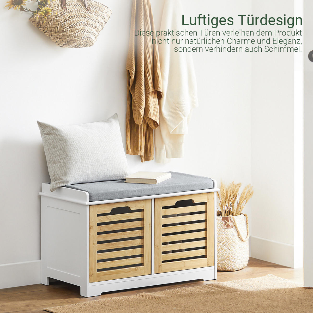 SCHUHBANK Weiß-Natur - Weiß/Naturfarben, Holzwerkstoff (71/43/35cm) - SoBuy