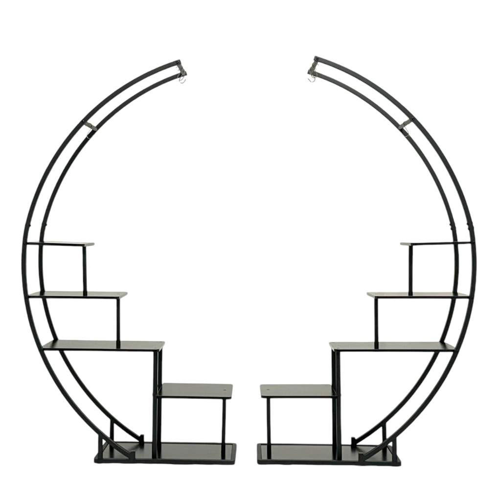 DANDIBO Blumenregal indoor 170 cm Hoch Metall Schwarz Rund 96586 Blumentreppe Groß Halbrund Pflanzenständer Modern Design - Schwarz, Metall (190/170/30cm) - DanDiBo