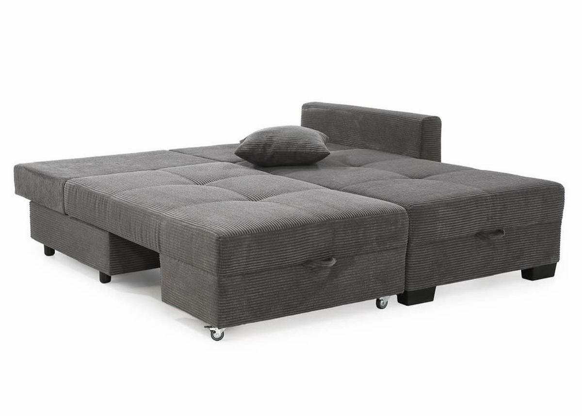 ECKSOFA Doppelbett mit Bettkasten, seitenverkehrt montierbar B247/T155/H87 cm, Liegefläche 183x207 cm, Cord Grau Anthrazit / 15214 - Schieferfarben/Anthrazit, Kunststoff/Textil (247/155cm) - luma-home