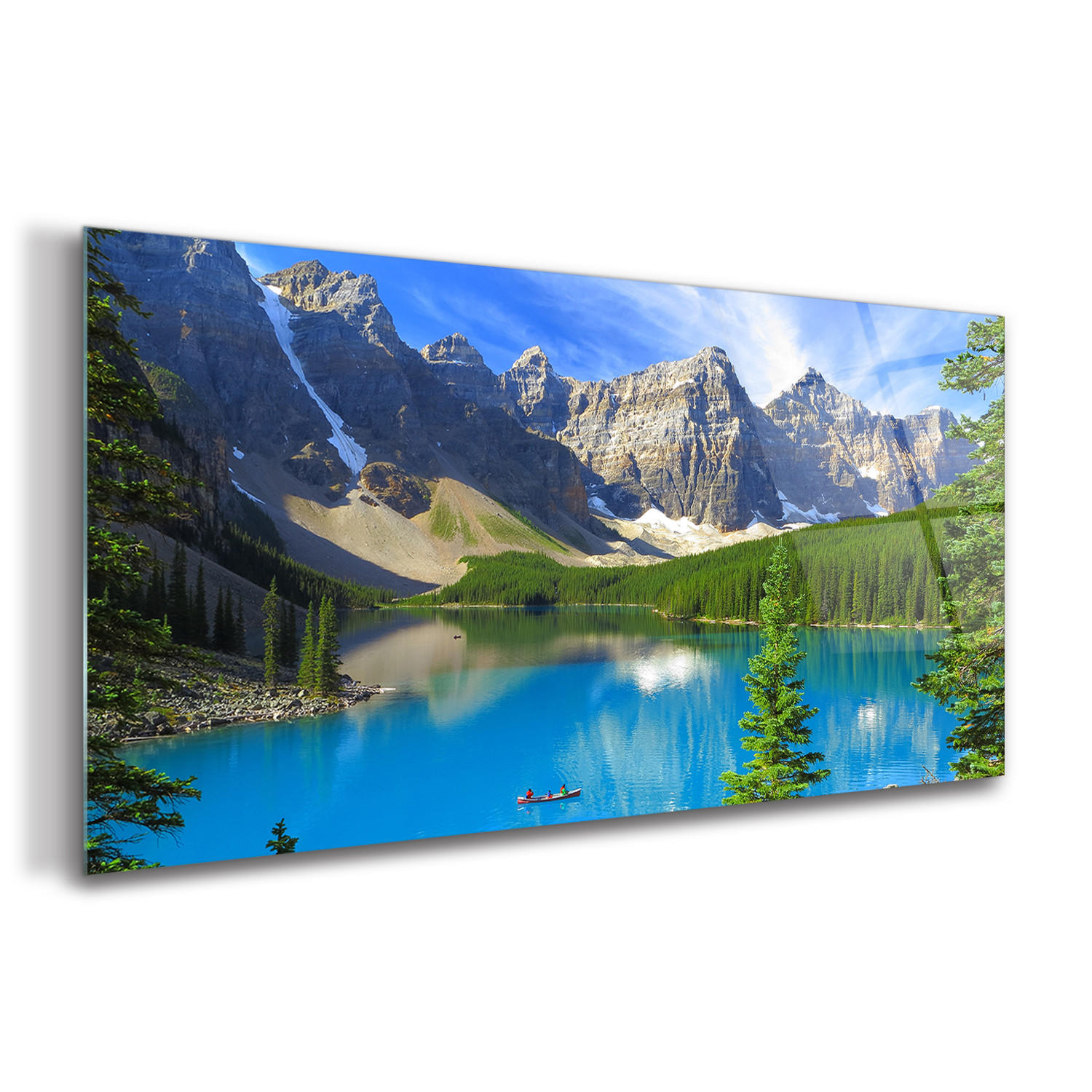 GLASBILD 120x60 cm Berge und Wald - Türkis/Blau, Glas (120/60cm) - TULUP