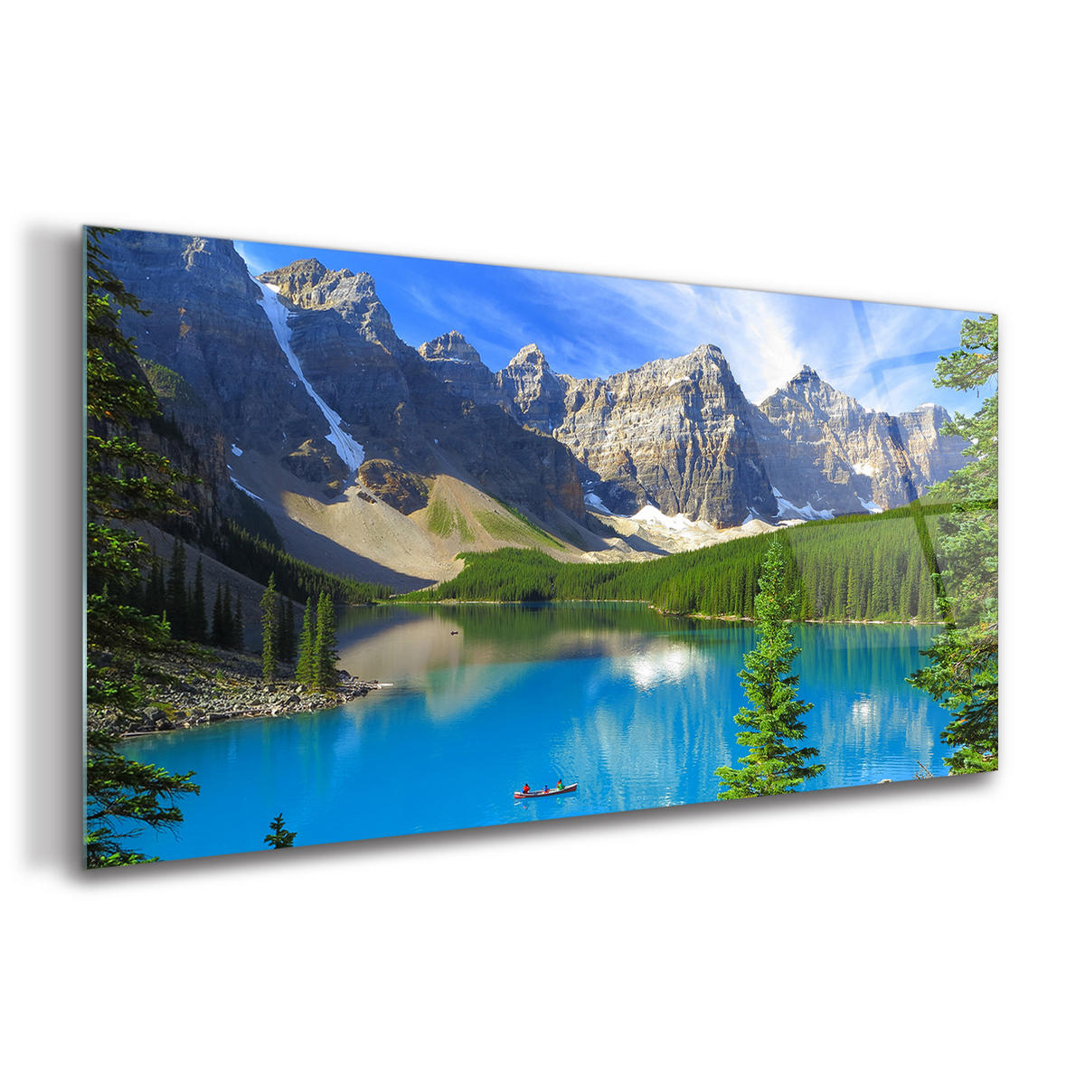 GLASBILD 120x60 cm Berge und Wald - Türkis/Blau, Glas (120/60cm) - TULUP