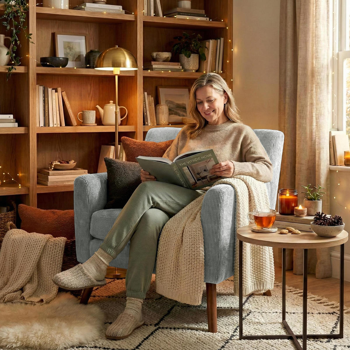 SESSEL Cord Grau - Braun/Grau, Holz/Textil (72/80/74cm) - CLP