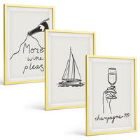 BILDER SET 3er Set - 40x60 cm Goldrahmen - Weinsegelboot-Glas-Linienzeichnung - Goldfarben, Kunststoff (40/60cm) - TULUP