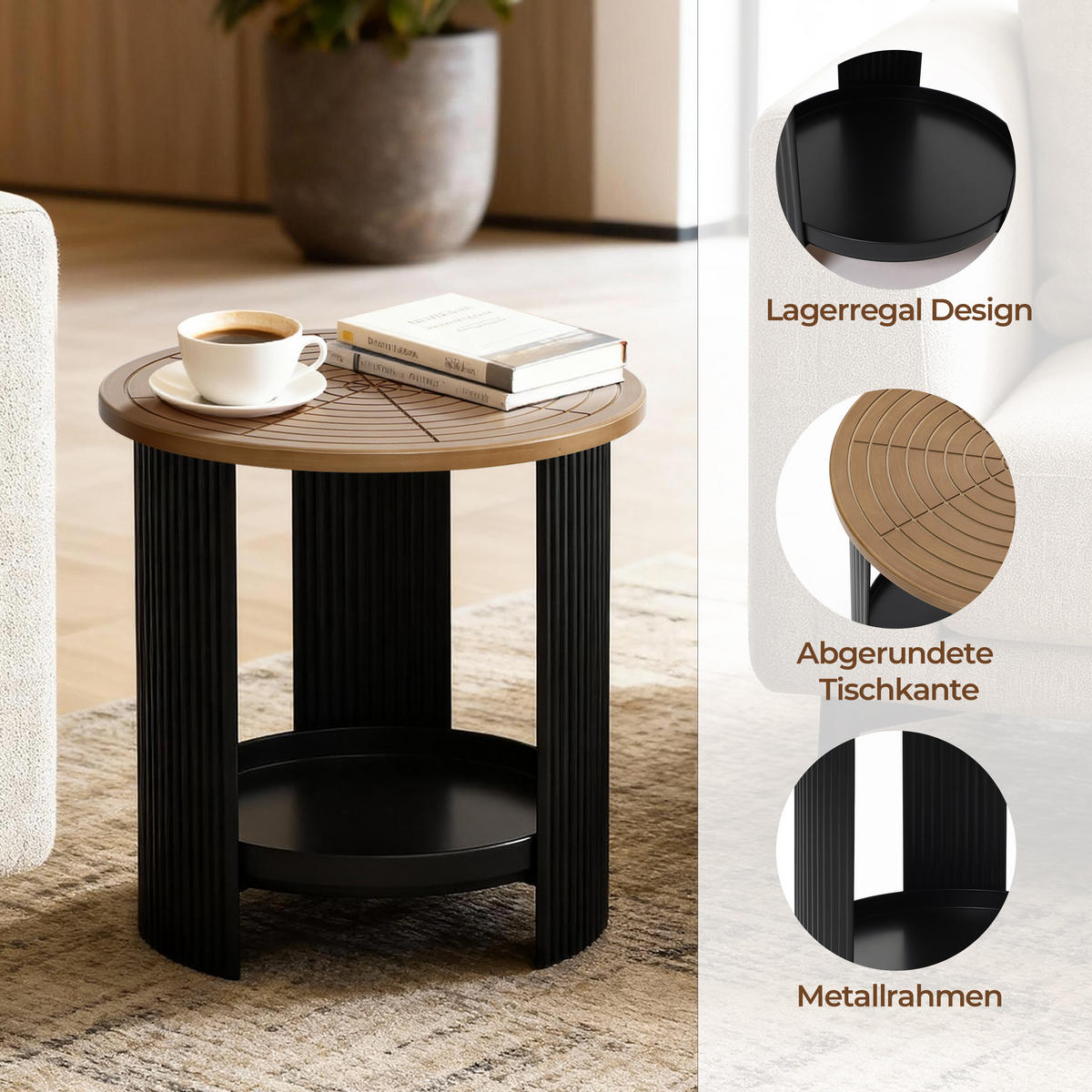 BEISTELLTISCH, MDF und Eisen, D40 cm, H40 cm - Schwarz, Holz/Metall (40/40/40cm) - Hometopia