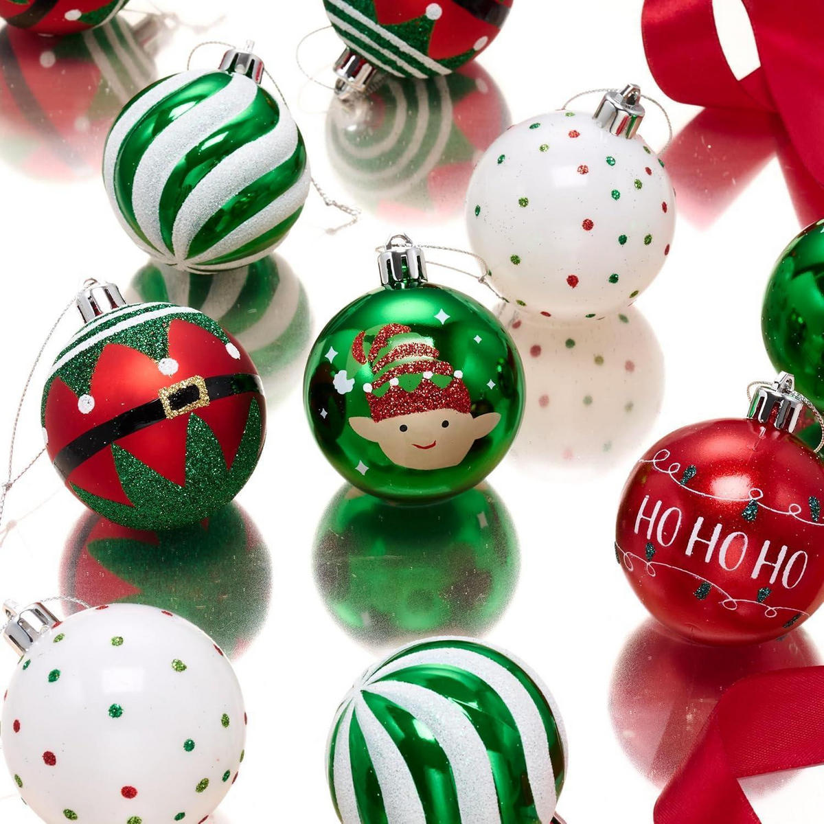 WEIHNACHTSKUGELN 12 Stück Set 6 cm Rot Grün Weiß - Multicolor, Kunststoff (6/6/6cm)