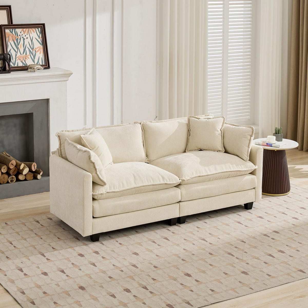 SOFA modular Chenille Beige 2er-Paket - Beige, Holz (75/84/195cm) - Meubliv