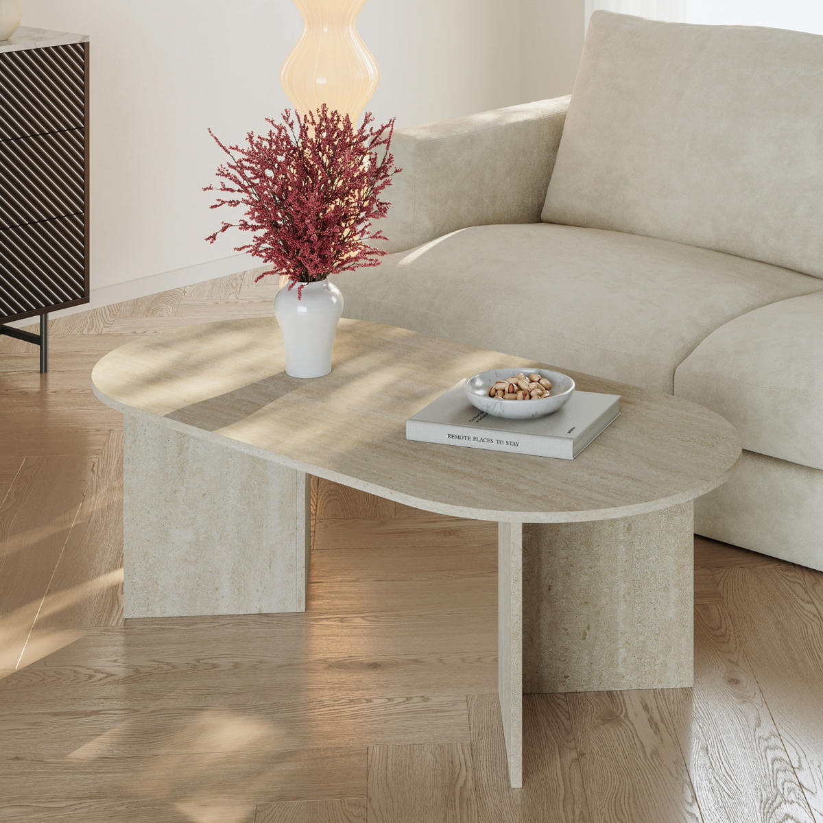 COUCHTISCH Kynd 119/60/40 cm - Beige, Holzwerkstoff (119/60/40cm) - [en.casa]