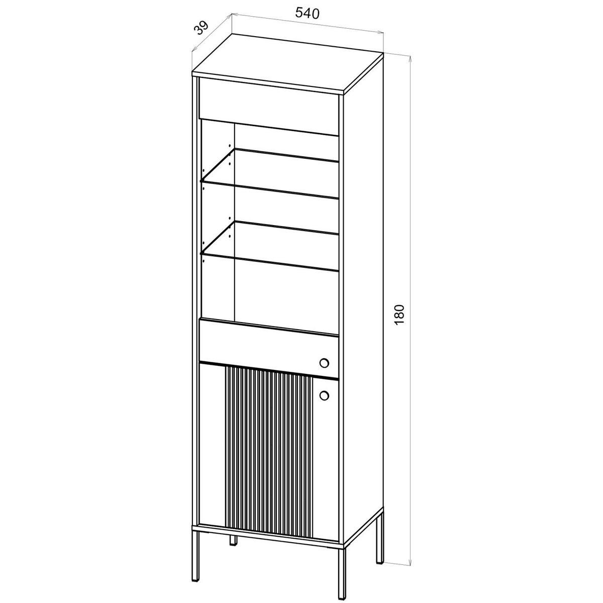 VITRINE ISEO Schwarz 54x39x180 cm - Schwarz, Holzwerkstoff (54/180/39cm) - FURNLUX