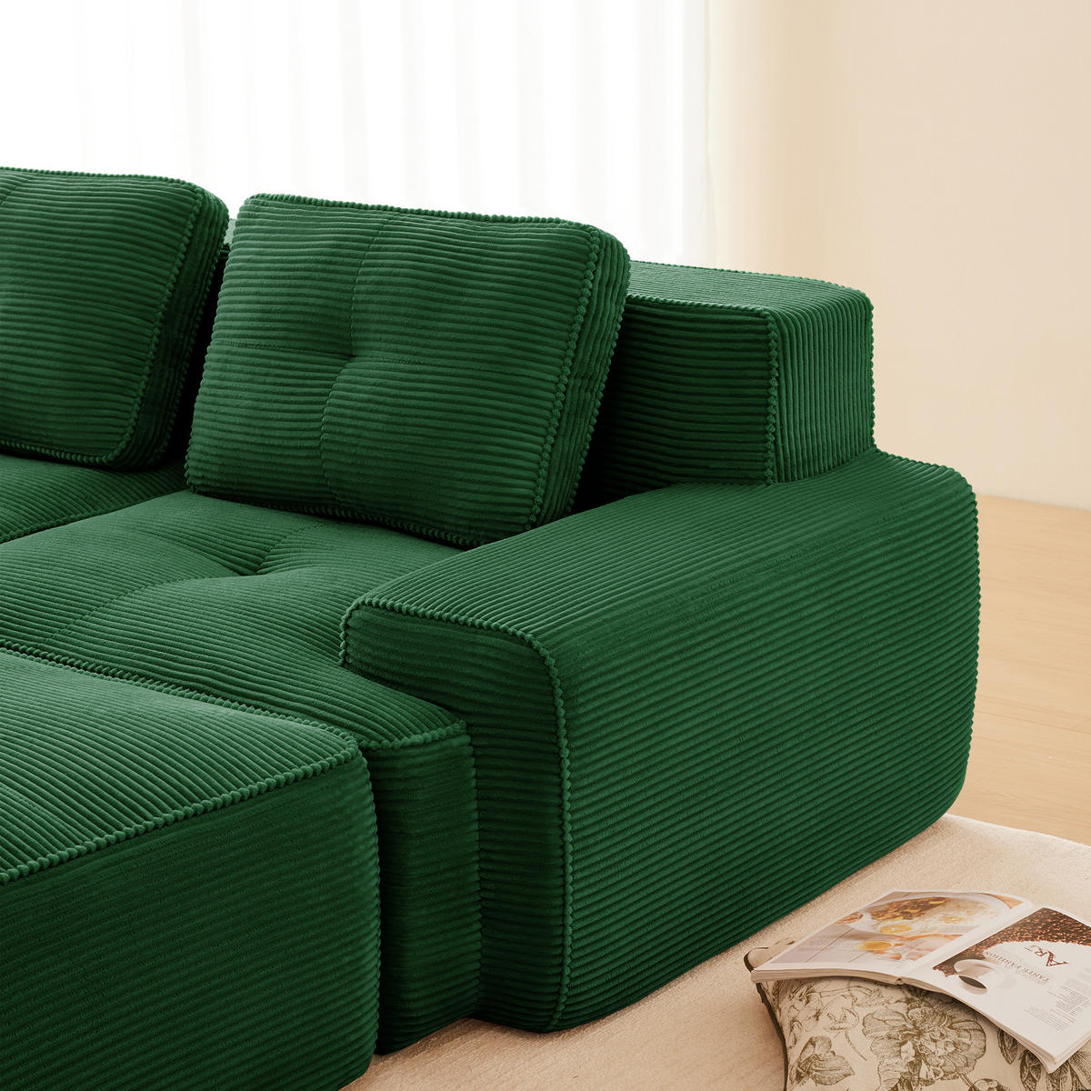3-SITZER Sofa 177x104x69 cm aus Cordstoff rahmenlos modular, grün - Grün, Textil (104/69/177cm)