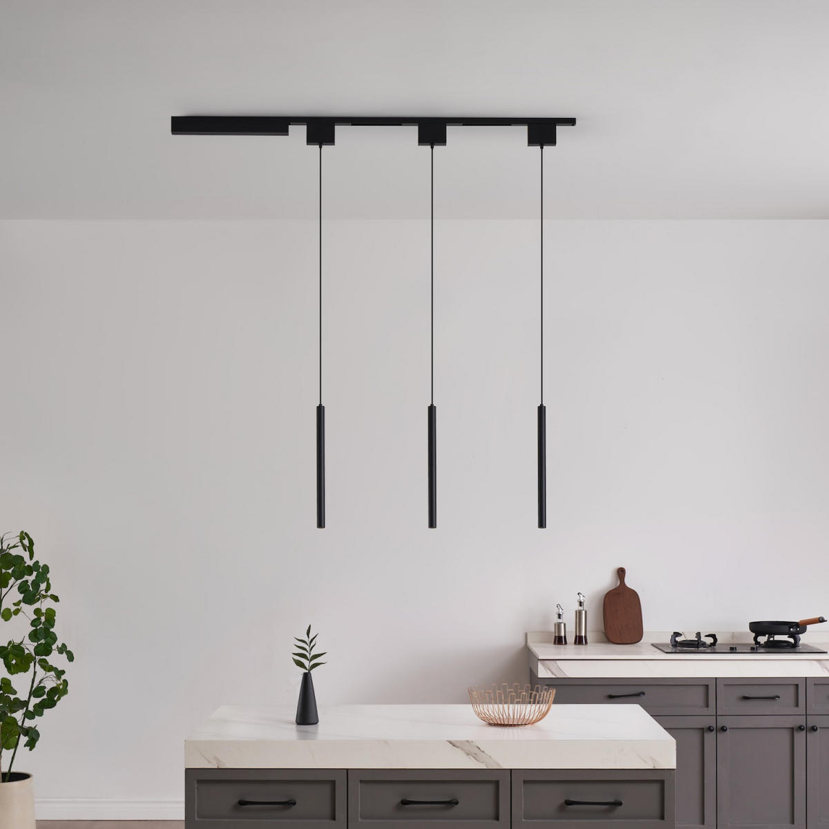 DECKENLEUCHTE MIT SPOTSTRAHLERN Lyne, Schwarz, 135cm - Schwarz, Metall (100/1.6/135cm) - KOSILUM