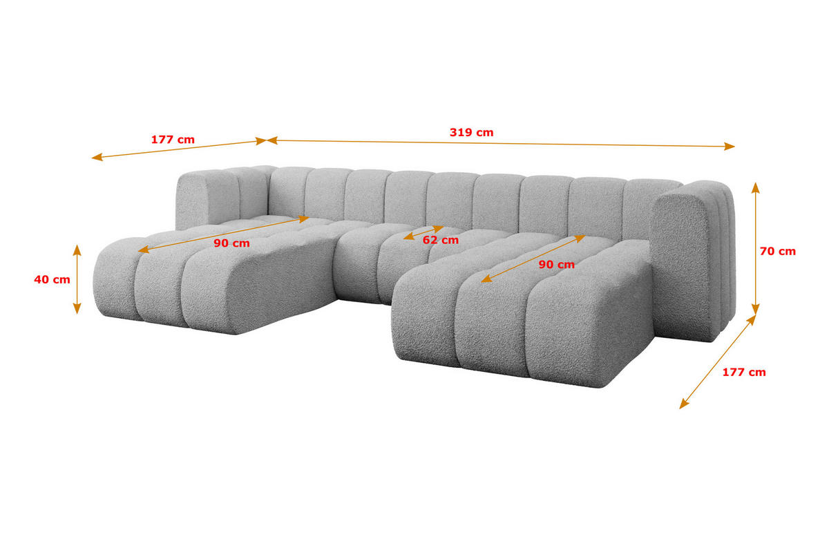 WOHNLANDSCHAFT modulares Sofa Joren-U1 - 319x177x70 cm Hellgrau - Hellgrau, Holzwerkstoff/Textil (319/70/177cm) - ALTDECOR