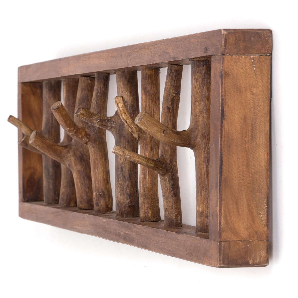 WANDGARDEROBE TREIBHOLZ UNIKAT 80 Recyclingholz massiv, 8 Haken 01 natur-vintage - Naturfarben, Holz (80/22/12cm) - DESIGN DELIGHTS