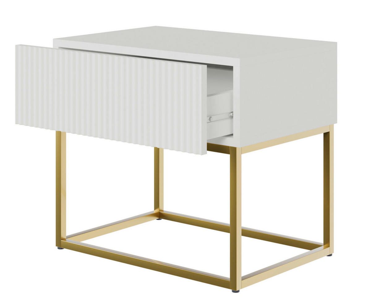 NACHTSCHRANK Veldio Weiß mit goldenen Metallbeinen 50 cm - Goldfarben/Weiß, Holzwerkstoff/Metall (50/44/35.6cm) - Selsey