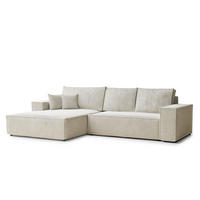 ECKSOFA Maze Beige grau Chenille-Stoff - Links Seite - Greige/Schwarz, Holz/Holzwerkstoff (185/294cm) - Maison de Reve