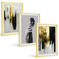 BILDER SET 3er Set - 40x60 cm Goldrahmen - Abstrakte handgemalte Muster - Goldfarben, Kunststoff (40/60cm) - TULUP