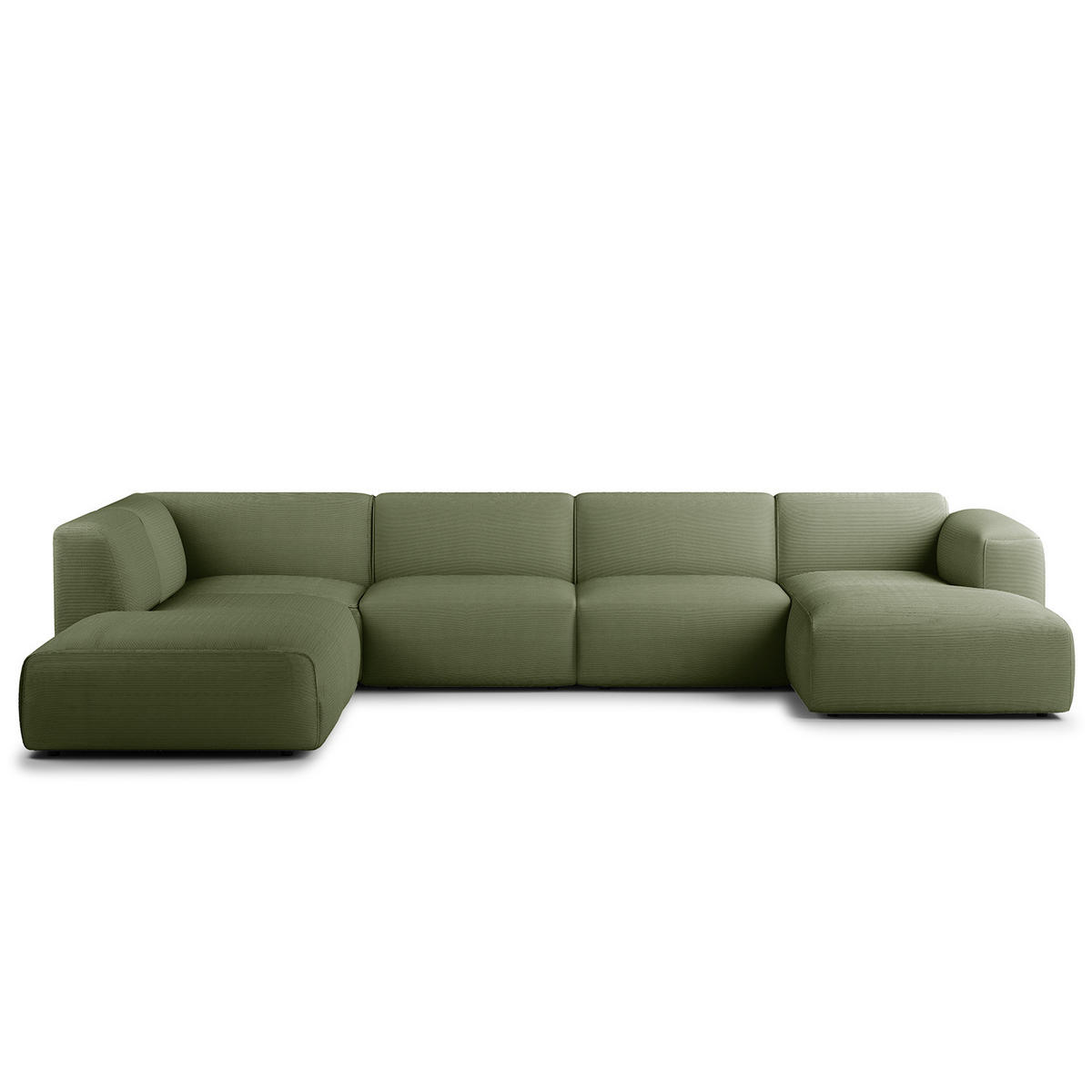WOHNLANDSCHAFT mit Longchair - Dunkelgrün/Schwarz, Kunststoff/Textil (325/71/235cm) - home24