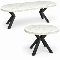 ESSTISCH rund ausziehbar 110/210/76 cm, Marmor, 54 cm Tischplatte + X Metallbeine Schwarz - Hellgrau/Schwarz, Holzwerkstoff/Metall (110/210/76cm) - Damale Möbel