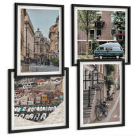 BILDER SET 4er Set - 50x50 cm & 40x60 cm Schwarzer Rahmen - Stadtansichten von Gebäuden - Schwarz, Kunststoff (50/50cm) - TULUP
