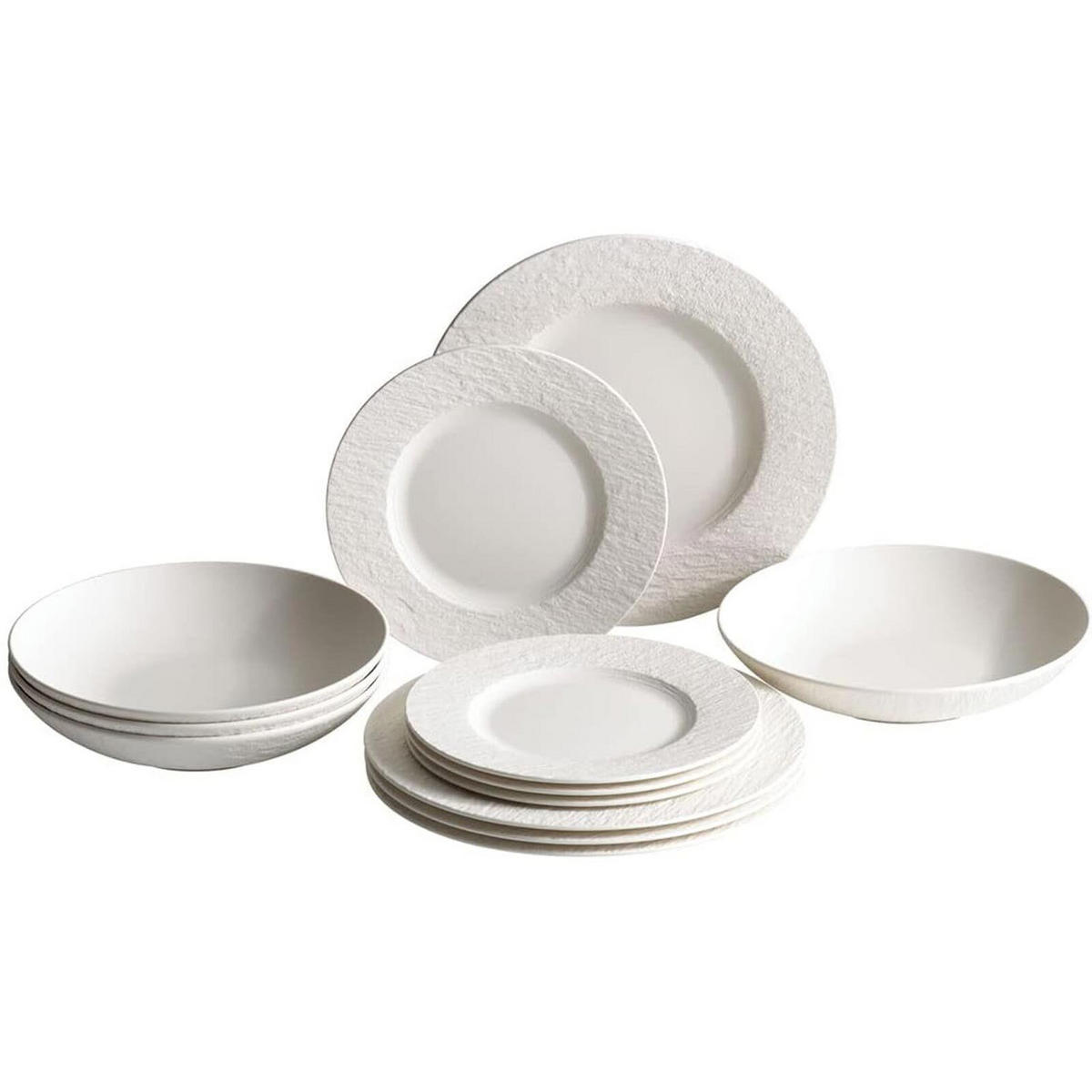 TAFELSERVICE Manufacture Rock Blanc weiß 12er Set - Weiß, Keramik (1/1/1cm) - Villeroy & Boch