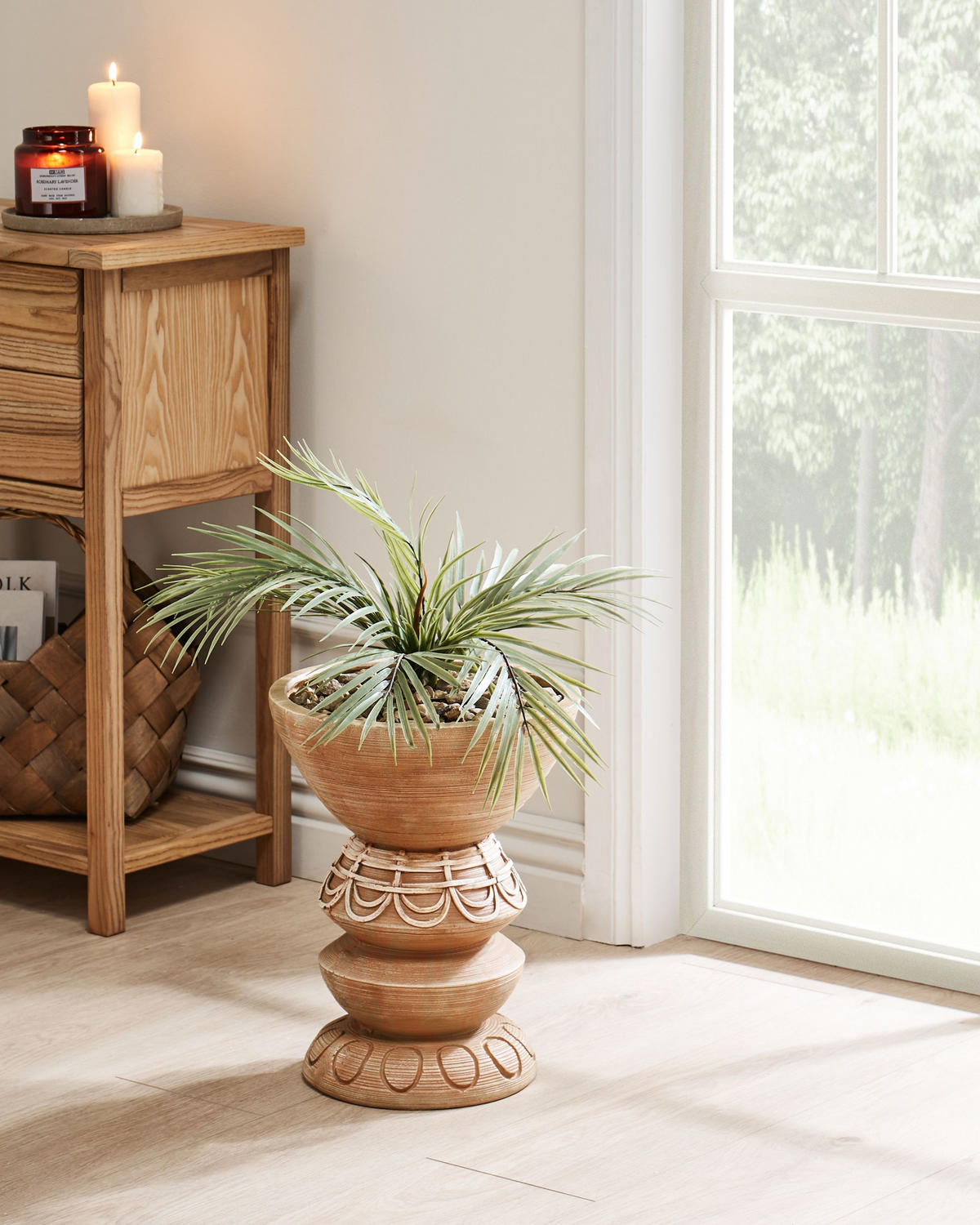 PFLANZTOPF Braun Disporum - Beige/Braun, Stein (37cm) - Beliani