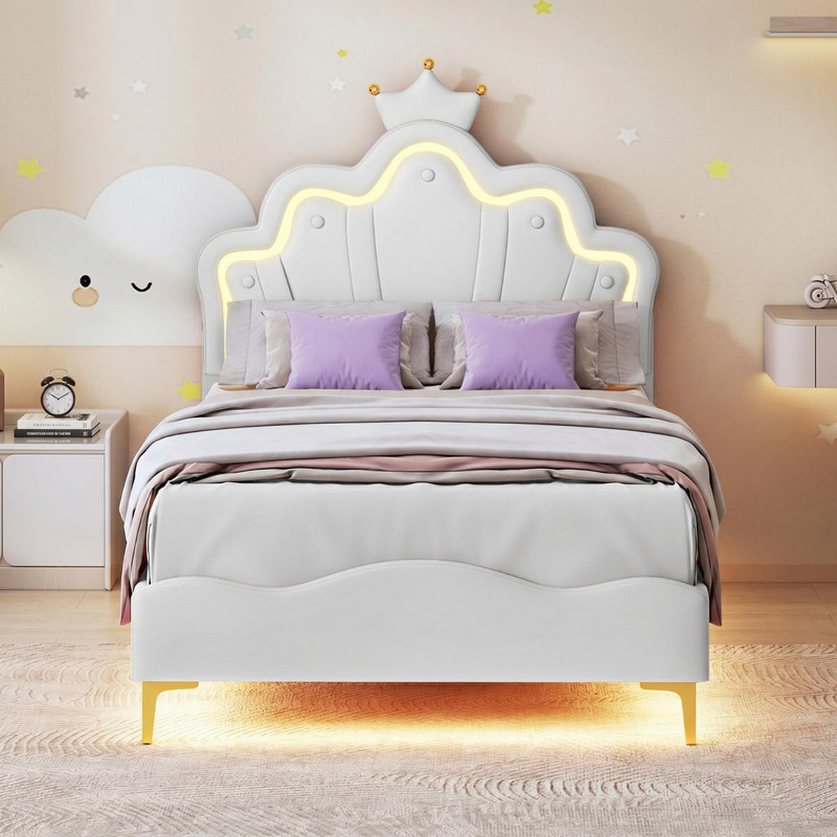 KINDERBETT 90/200 cm weiß mit LED - Weiß, Holz