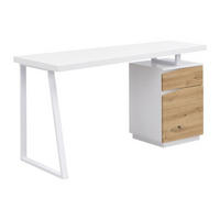 SCHREIBTISCH mit 1 Schublade & 1 Tür - MDF & Stahl - Natur & Weiß - GOTAMA - Naturfarben, Metall (140/60/75cm) - Vente-Unique