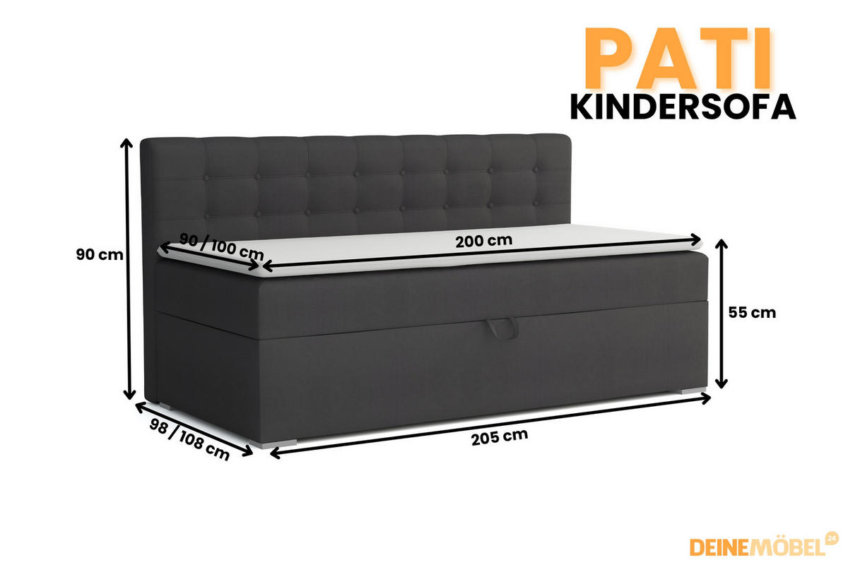 BOXBETT PATI 100/200 Dunkelgrau mit Bonell-Federkernmatratze H3 - Dunkelgrau, Holz/Holzwerkstoff (100/200cm) - Deine Möbel 24